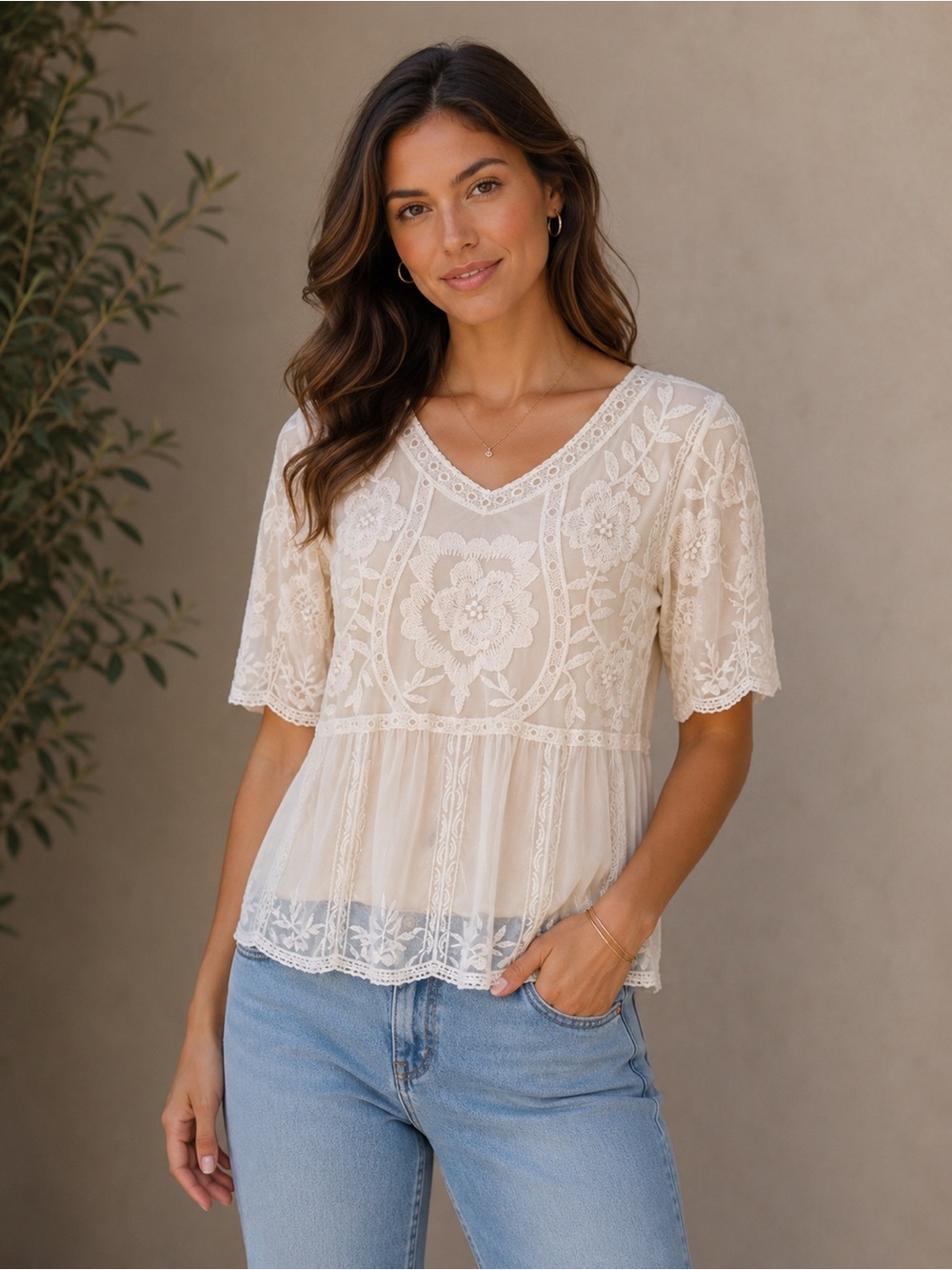 ANDTHEWHY Boutique Lace Blouse size Large